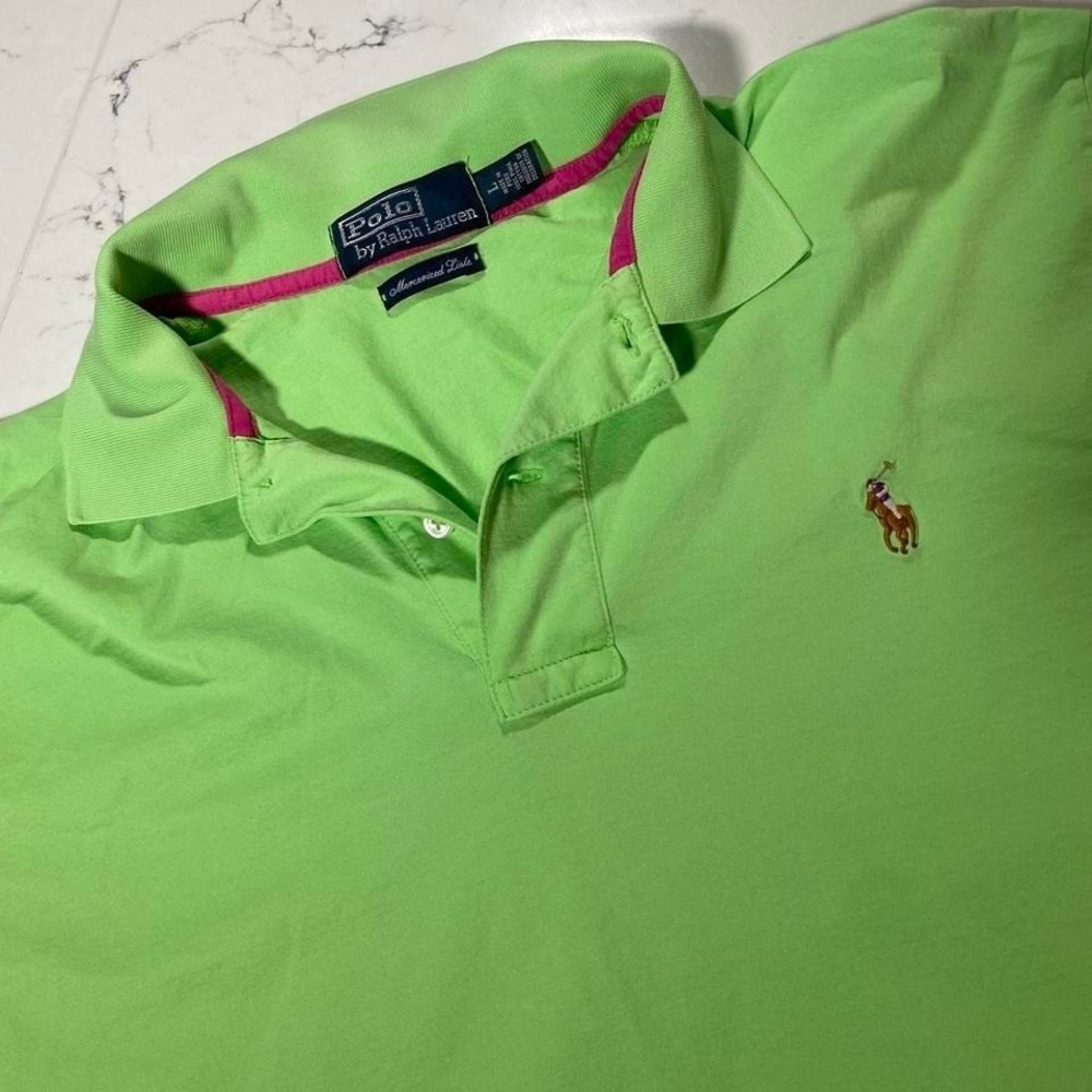 Polo Ralph Lauren Mercerized Pique Polo Shirt Lime Green  Pony Men's Large